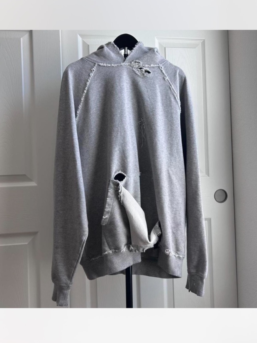 distressed unique 1of1 grey hoodie (made by me) size Large